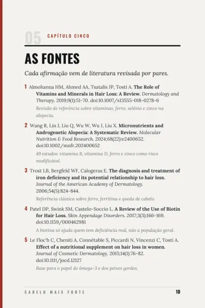 Página com a lista de referências científicas